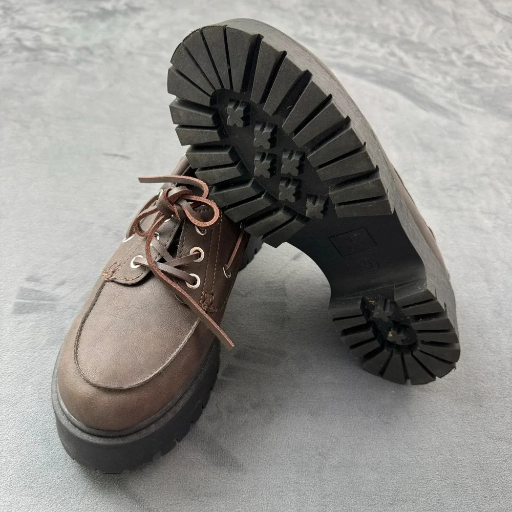 No Boundaries Brown Platform Lug Sole Boat Shoes WMNB45AM213 Womens 9